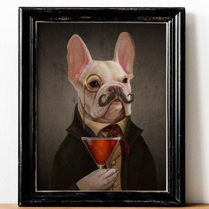 Mortecai the French Bulldog Art Gentleman Victorian Steampunk Original Illustration Painted Bar Portrait Poster Print 4 Sizes