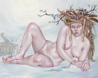 Frøja, Winter Queen of Norway Freya Norse Goddess Norge Original Illustration Print by Miss Tak- Three Sizes Available
