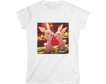 Cute Bunny Couple Illustration Tee | Rabbit Love Graphic Shirt