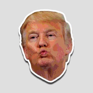 May include: A sticker featuring a stylized illustration of a man's face with pursed lips. The image has a white border and a neutral background. The man's skin tone is light, with blonde hair and a slight blush on his cheeks.