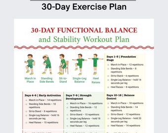 30 Day Balance & Stability Exercise Printable, Physical Therapy Workout Chart, Senior Balance Training Guide, Home Fitness Routine PDF