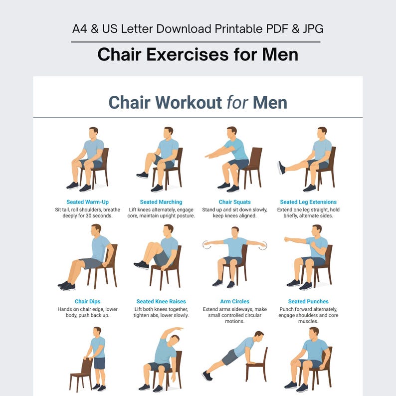 Chair Exercises for Men, Chair Workout for Men, Printable Exercise