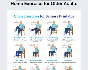 Tai Chi Chair Exercises for Seniors Printable, Seated Workout Guide, Elderly Fitness Chart, Tai Chi Chair Workouts, PDF, Digital Download