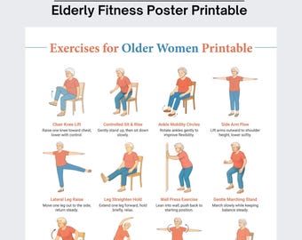 Fitness Exercises for Older Women Printable, Daily Fitness Routine, Home Exercises for Senior Women, Balance exercises for seniors