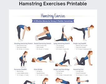 Hamstring Stretching Routine PDF, 16 Step Exercise Guide, Hamstring Exercises Poster, Home Gym Fitness Planner, Instant Download