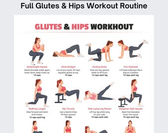 Hips Workout Exercises at Home, Glute Workout for Women, Exercises for Bigger Hips & Booty, Digital Download Pdf