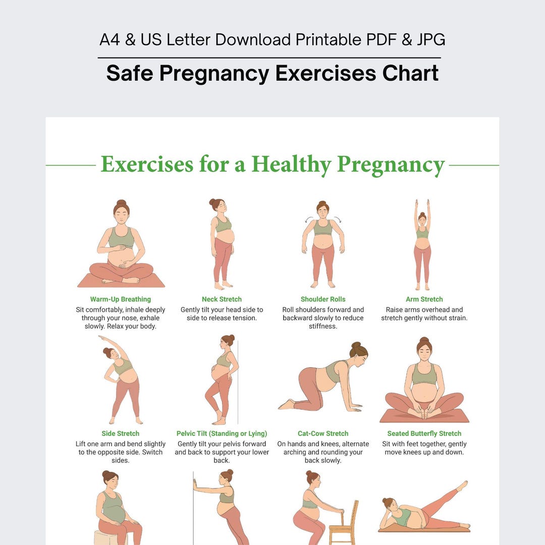 Pregnancy Exercise Printable, Prenatal Workout Guide, Safe Pregnancy ...