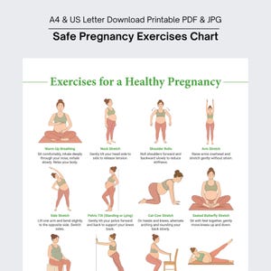Ejercicios para el embarazo imprimibles, guía de ejercicios prenatales, tabla de ejercicios seguros para el embarazo, ejercicios para el embarazo en PDF, regalo para la futura mamá