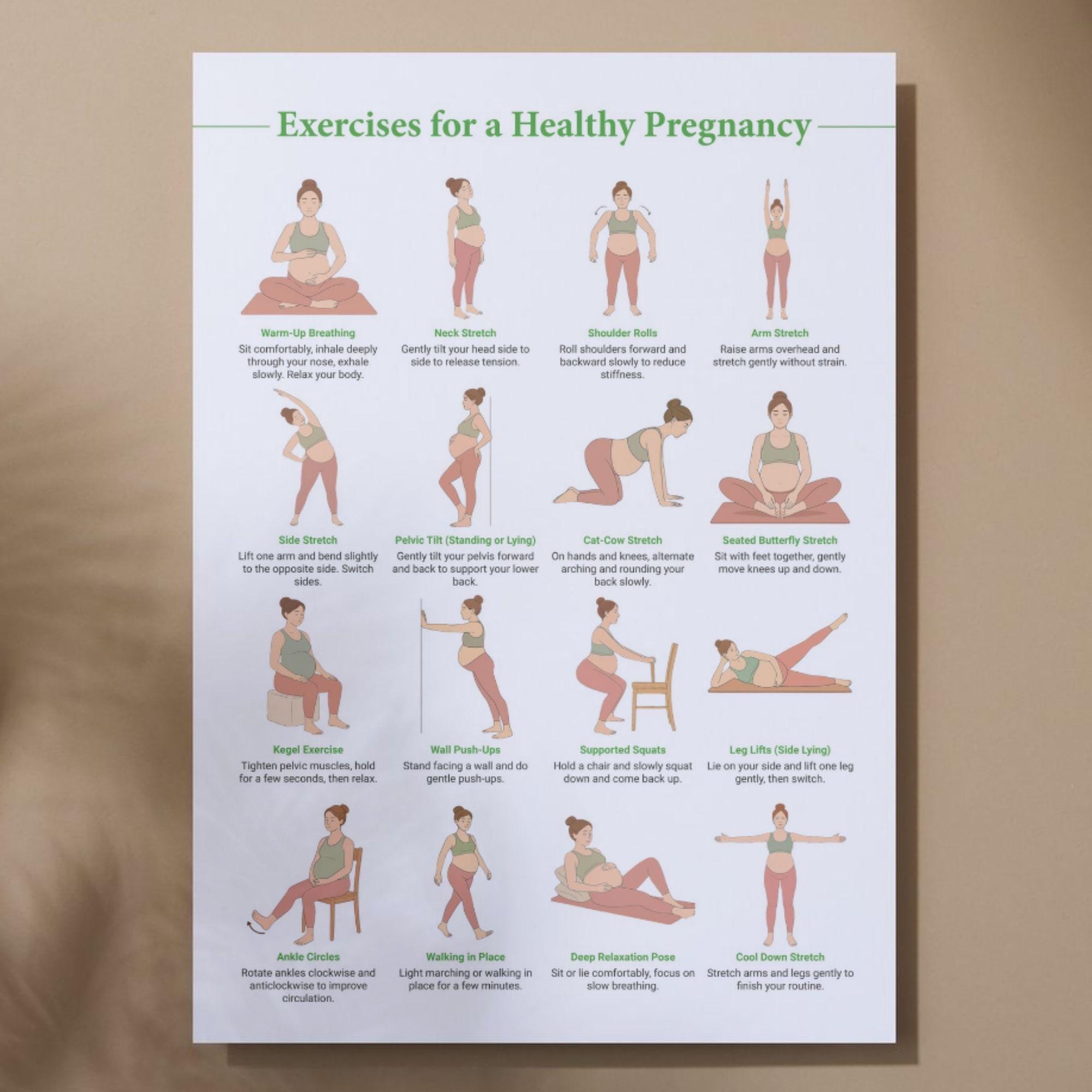 Pregnancy Exercise Printable, Prenatal Workout Guide, Safe Pregnancy ...