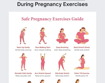 Safe Pregnancy Exercises at Home Guide, Prenatal Fitness Printable, Pregnant Woman Exercise, Printable PDF Download