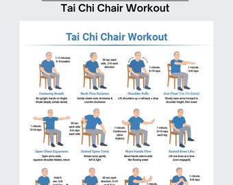 Tai Chi Chair Exercises, Tai Chi Chair Workout for Seniors, 16-Step Tai Chi Workout Printable, Digital Print pdf