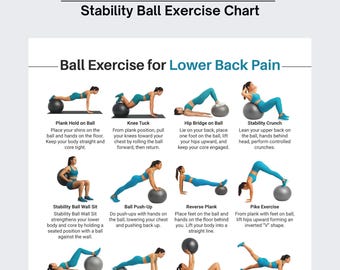 Stability Ball Workout Guide, Gym Ball Exercise Poster, Workout Plan, Fitness Printable download Exercise, Dragon Ball, Back Pain Exercise