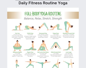 Full Body Yoga Routine Chart Printable, Daily Yoga Exercise Workout Guide, Full Body Stretch Routine Exercise Poster, Digital pdf Download