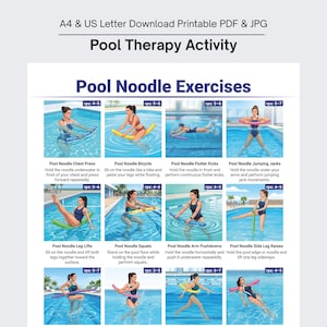 Pool Noodle Exercise Cards Printable, Pool Noodle Exercises for Seniors, Water Aerobics Workout, Aqua Fitness Exercises, Rehab & Physical