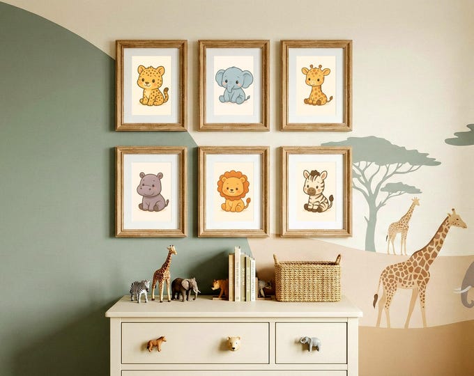 Safari Nursery Animal Wall Art Nursery Decor Set of 6 Baby Room Wall ...
