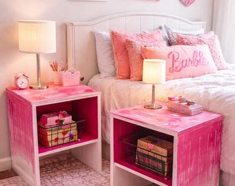 Pink Barbiecore Nightstands – Hand Painted Pier 1 Brazil Pair | Barbie Inspired Furniture