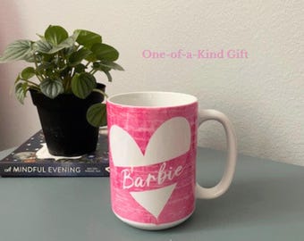 Barbie Inspired Pink Ceramic Mug | Heart Silhouette Design