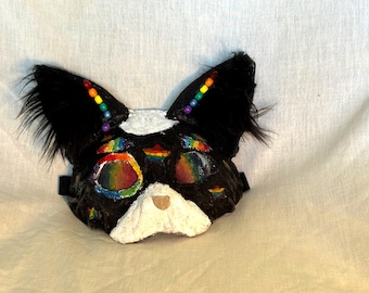 Rainbow/party/rave cat Therian mask