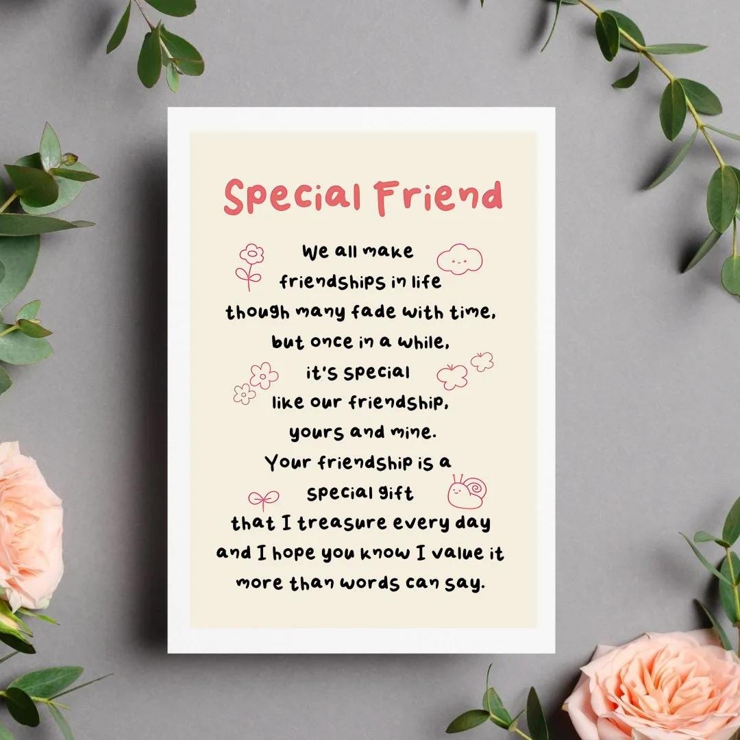 Special Friend Card, Heartfelt Friendship Appreciation Greeting