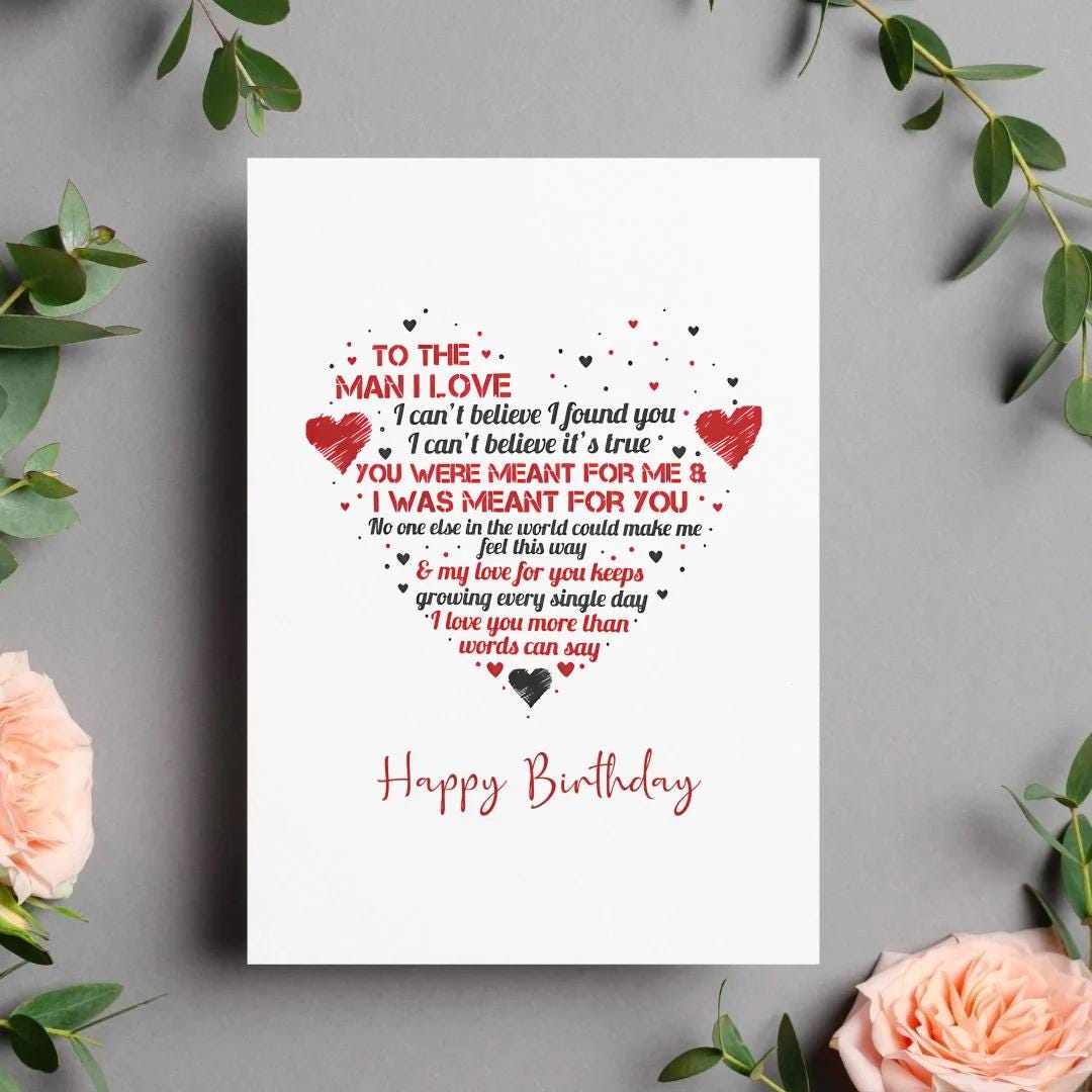 Romantic Birthday Card for Him, to the Man I Love Birthday Card ...