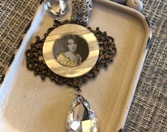 Vintage Photo Assemblage Mother of Pearl Necklace