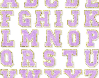 Parches de letras de chenilla autoadhesivas de color morado