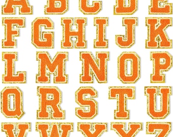 Parches autoadhesivos de letras de chenilla naranja