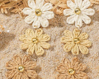 Pendientes colgantes con flores de crochet