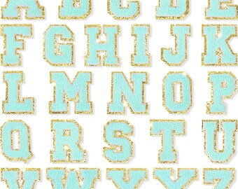 Parches autoadhesivos de letras de chenilla color aguamarina