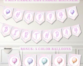 Eenhoorn verjaardagsbanner afdrukbaar | Bewerkbare banner voor eenhoornfeest | Pastelkleurige eenhoorndecoratie | Decoratie kinderfeestje
