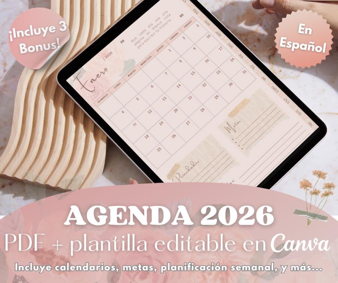 Agenda digital 2026 en español / Plantilla editable de Canva (PDF ...