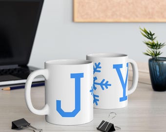 Blue Snowflake Winter Text Mug | Ceramic Mug