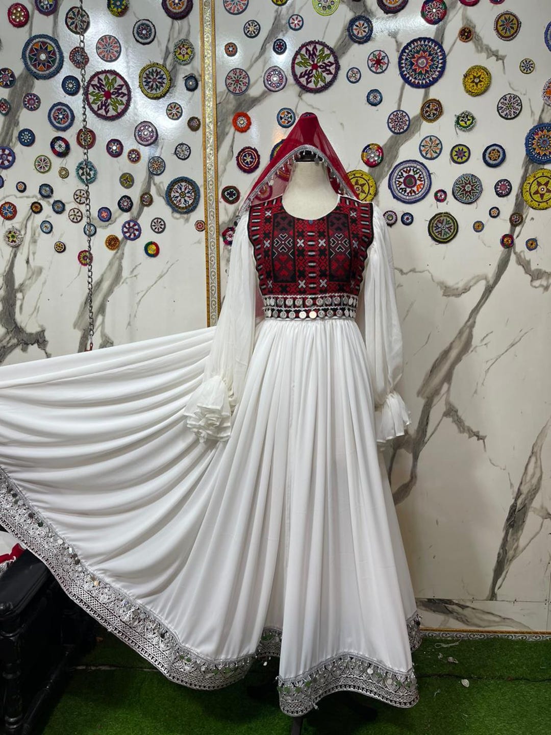 afghani maxi dress Afghani Georgette Maxi Dress: Charmadozi, Coins, Party Wear