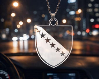 Bosnia y Herzegovina Colgante de espejo retrovisor transparente para coche + cadena Bosna aprox. 6 x 7 cm