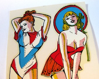 Vintage decals 1950's pin up decals 2 cutie pie pinups on a IMPKO decal 1950's sexy decal in original cellophane