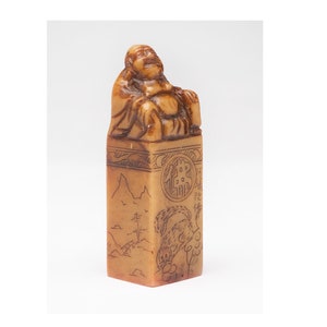 Vintage Chinese Chop Shoushan Chop BUDDHA figure Chop hand carved figure fine detail Carving Seal Stamp original box with ink