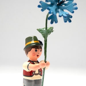 German flower children boy with Blue Cornflower (Blossom Kinder) Hubrig volkskunst Erzgebirge folk art hand painted made in Germany