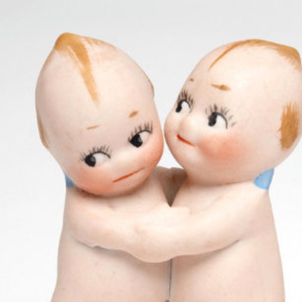 Vintage Kewpie Twin Huggers by Rose O'Neill  Porcelain Bisque hand painted figurines 1913's