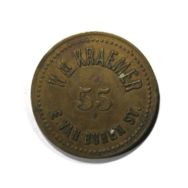 Vintage Token Chicago Wm Kraemer 5 cent good for one drink bar saloon drink token 1900s