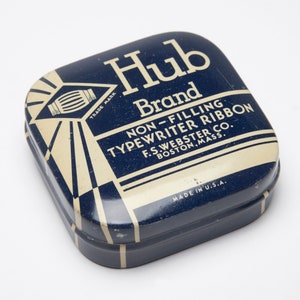 Vintage HUB BRAND Typewriter Ribbon Tin: Lithographed Advertising Tin