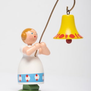 Vintage Erzgebirge Children Blumenkinder flower girl holding a bell Weha Kunst folk art hand painted made in Germany