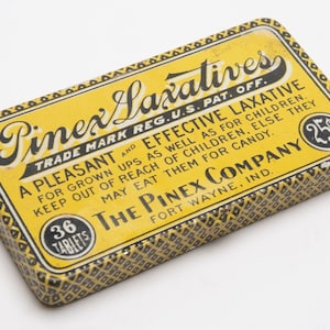 Vintage Tin Pinex Laxatives 36 Tablets Advertising Medicine litho Tin