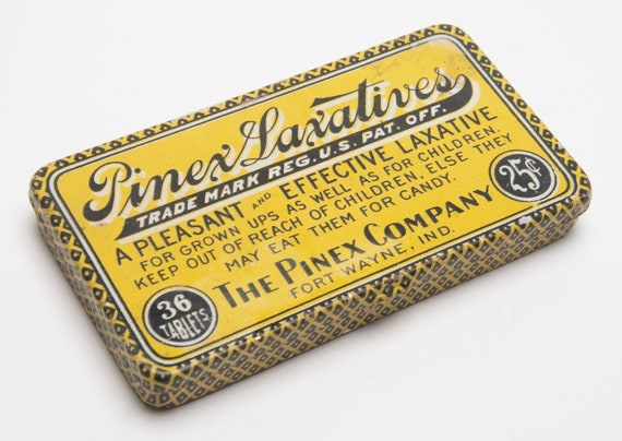 cigarettes laxative Vintage Tin Pinex Laxatives 36 Tablets Advertising Medicine Litho Tin