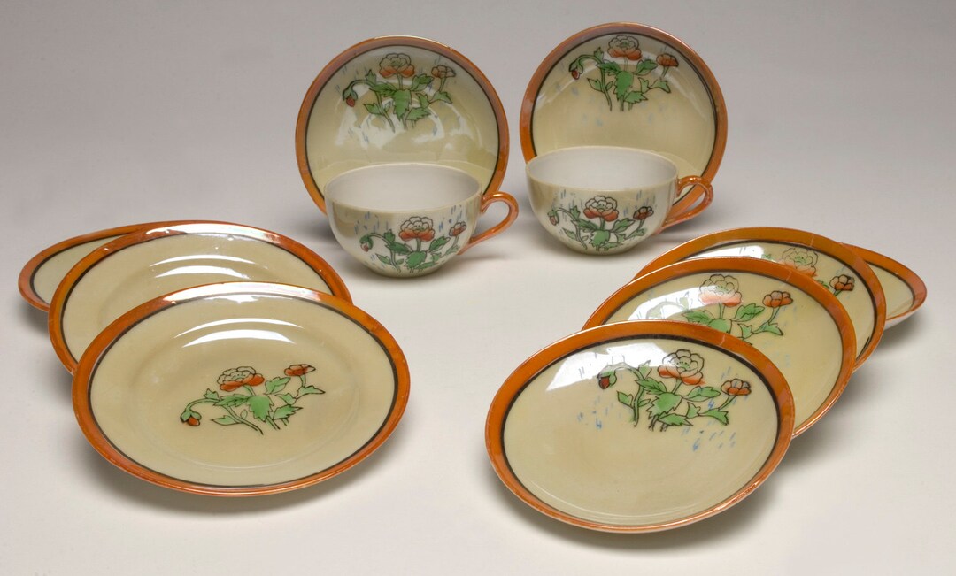 Vintage Doll Tea Set 11 Piece Set Porcelain Lusterware Gold Made in ...
