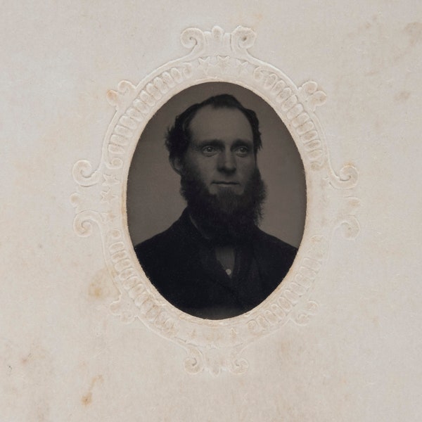 Victorian carte de visite Gem TinType Victorian man with beard embossed mount