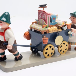 Vintage Wendt & Kühn man and wife with cart (its moving day)  by Wendt and Kühn Erzgebirge Expertic wooden folk art hand painted made in GDR