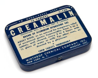 Vintage Tin CREAMALIN 12 Tablets for acid stomach Advertising Medicine pocket sized Tin