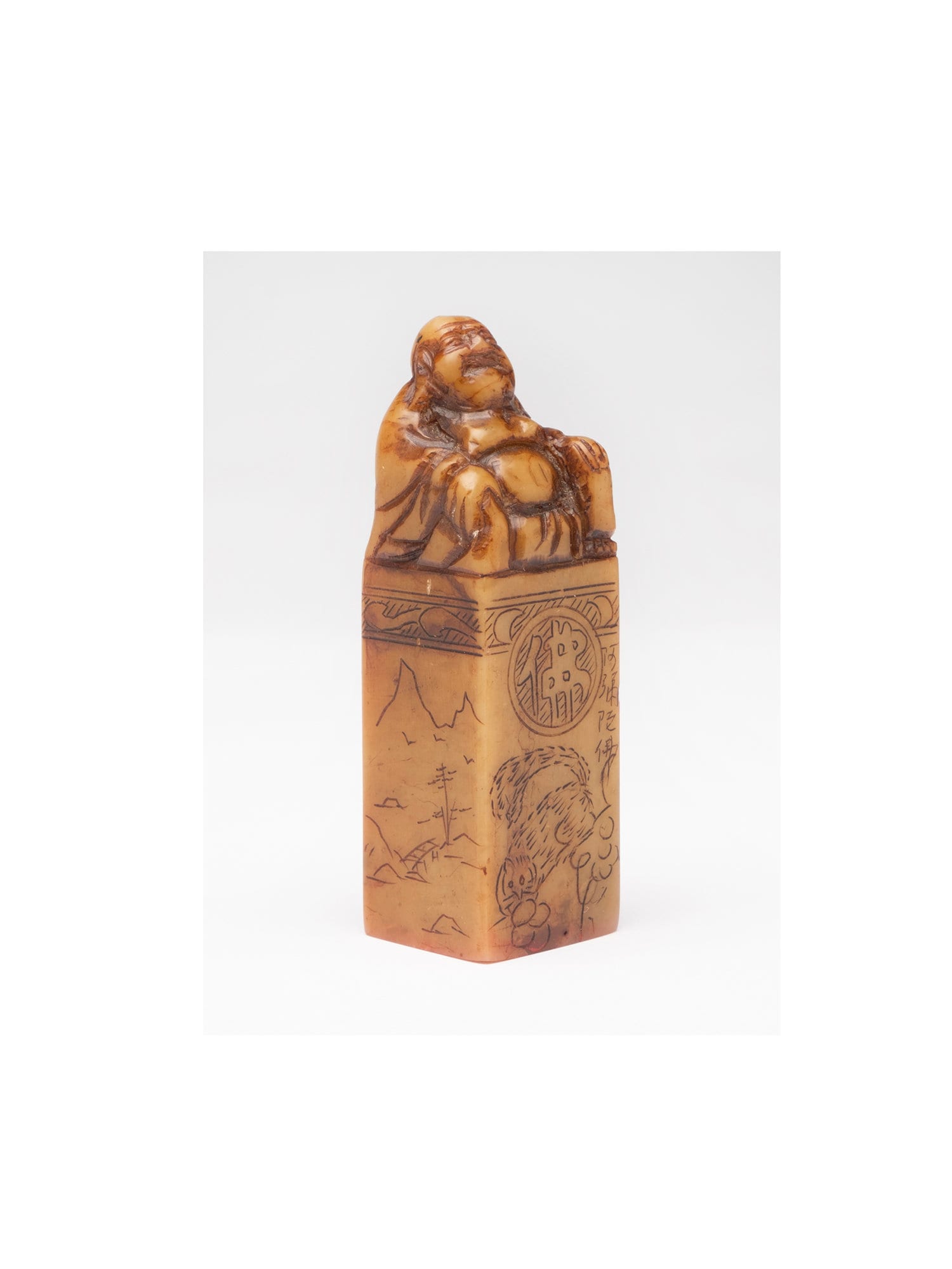 アンティーク彫刻自然Shoushan石のシールシールシール装飾 Vintage Shoushan Stone Chop: Hand-carved Buddha Seal Stamp With