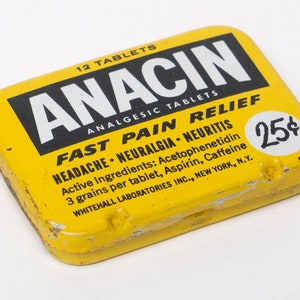 Vintage Tin Anacin 12 Asprin tablet Litho tin Advertising Tin Pocket Sized press corner to open 25cents