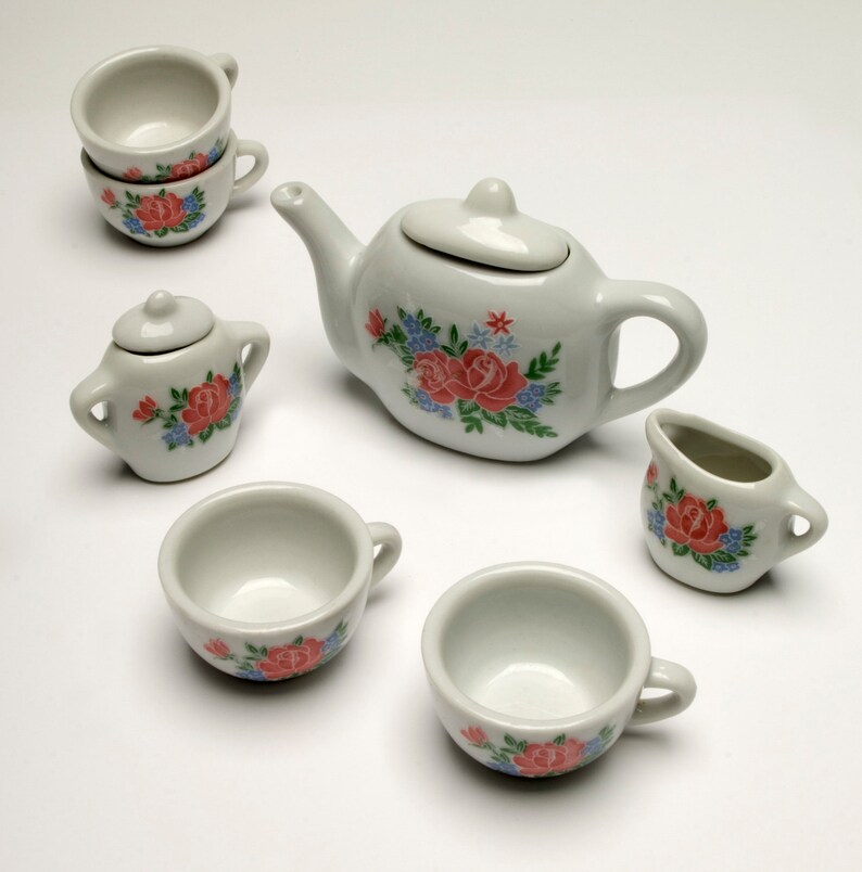 Vintage Doll Tea Set 12 piece set with lovely rose pattern tea Etsy